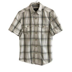 Eddie Bauer Casual Button Down Shirt Mens Sz Small White w/Blue Stripes Pockets